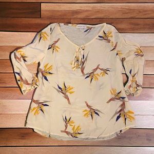 Amour Vert birds of paradise blouse, mulberry silk, XS, 3/4 sleeve, made in USA